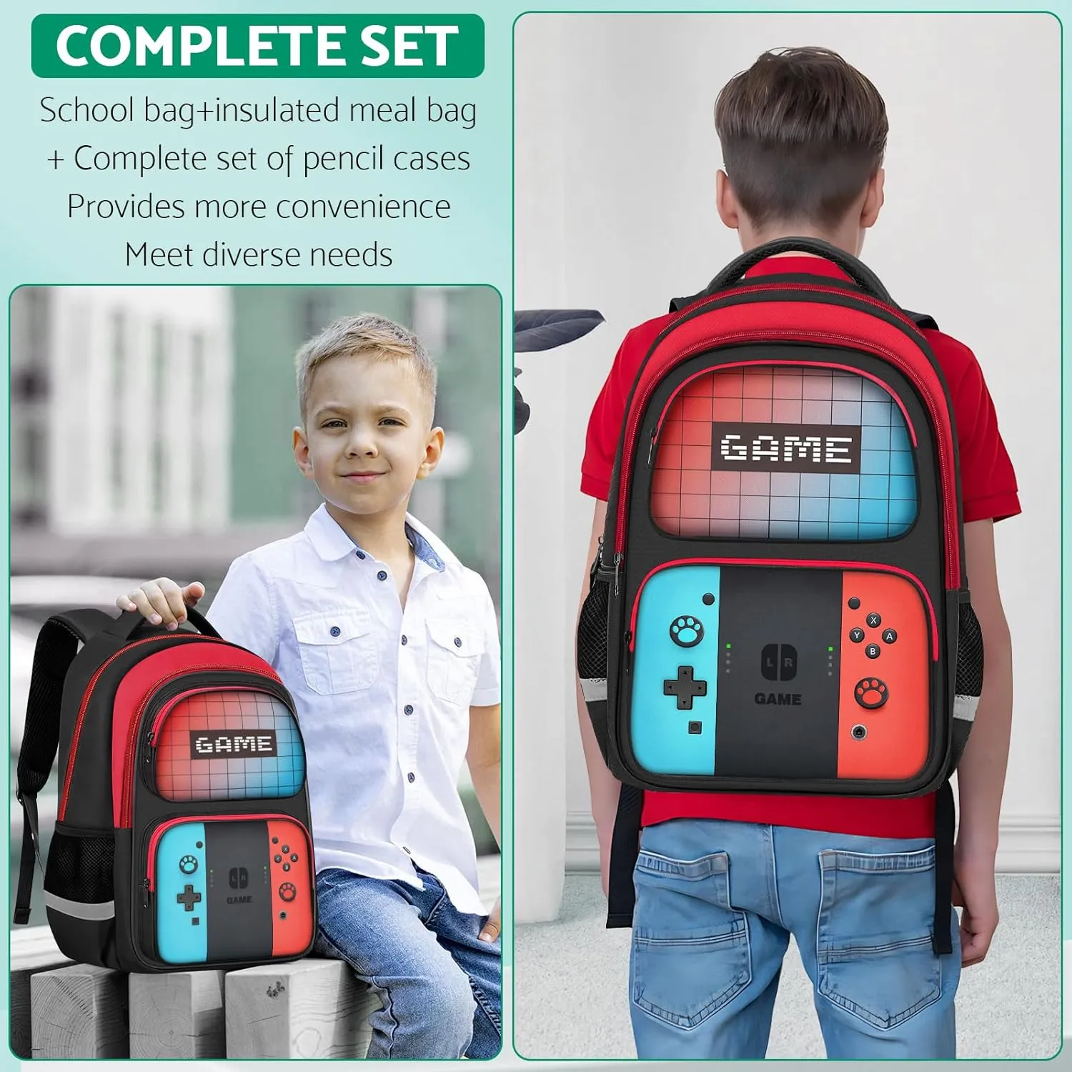 Kids Backpack For BoysGamer Boys Backpack For Children Teens Elementary Middle School, 17 Students Bookbag