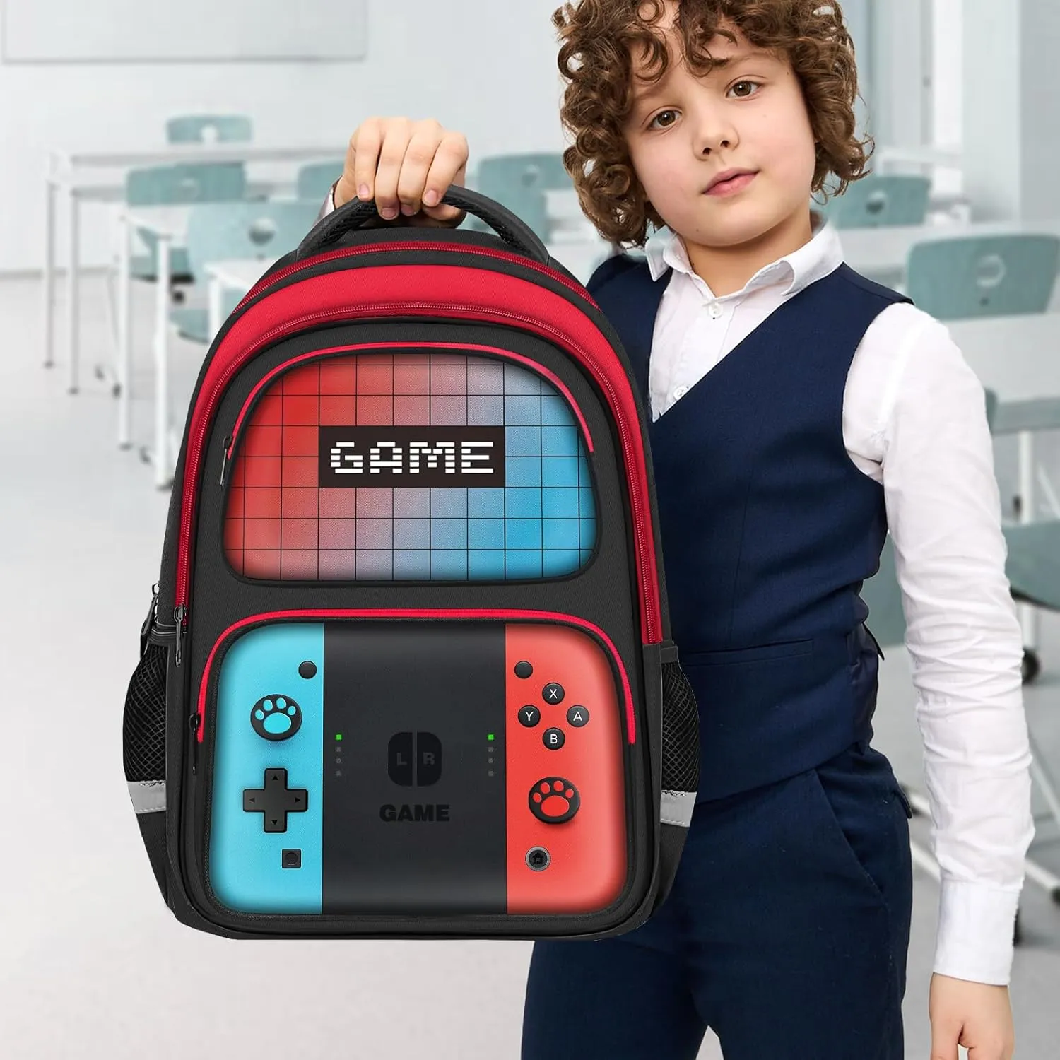 Kids Backpack For BoysGamer Boys Backpack For Children Teens Elementary Middle School, 17 Students Bookbag