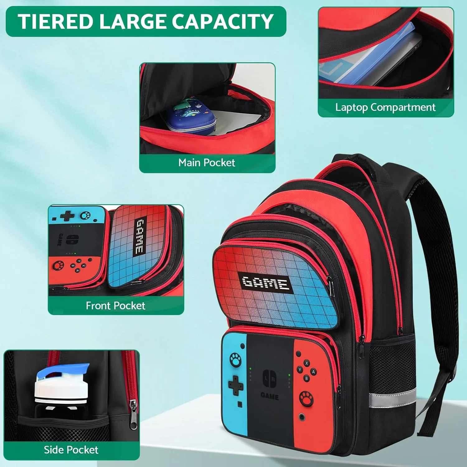 Kids Backpack For BoysGamer Boys Backpack For Children Teens Elementary Middle School, 17 Students Bookbag