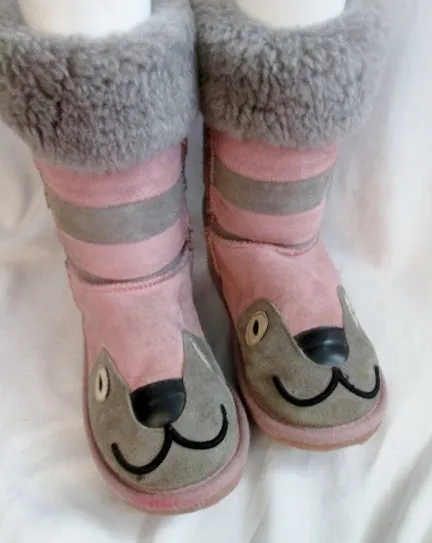 Kids Girls EMU AUSTRALIA LITTLE CREATURES KITTY Suede BOOT Shoe PINK 2 GRAY Winter