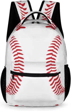 KOYI Baseball Backpack for Boys Baseball School Backpack, Red Baseball Lace on White Backpack, Kids Baseball Backpack for Boys Girls, Elementary Middle High School Bags Travel Backpack,16.5 Inch