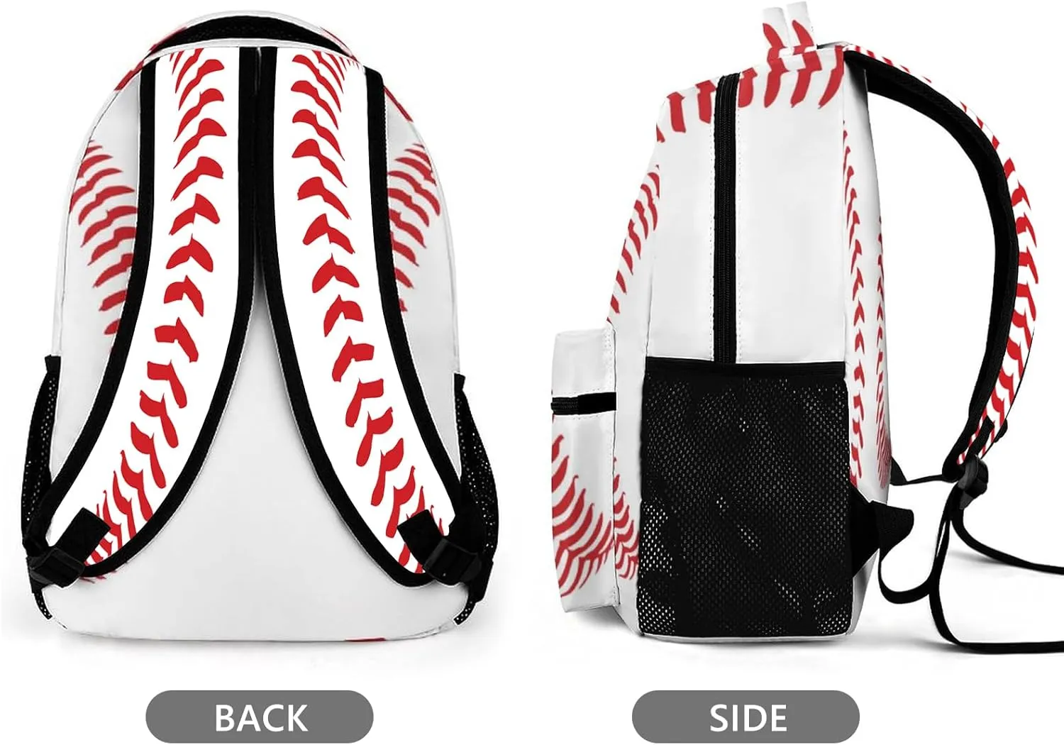 KOYI Baseball Backpack for Boys Baseball School Backpack, Red Baseball Lace on White Backpack, Kids Baseball Backpack for Boys Girls, Elementary Middle High School Bags Travel Backpack,16.5 Inch