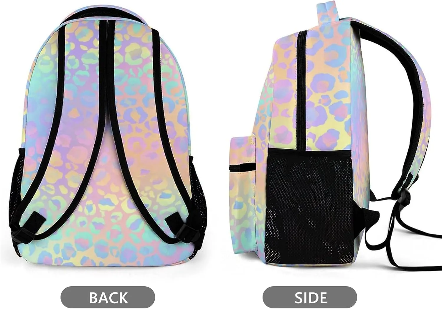 KOYI Rainbow Leopard Backpack for Girls, Cheetah Print, Gradient Yellow Green Hot Pink, Children's School Backpack, 16.5 Inch