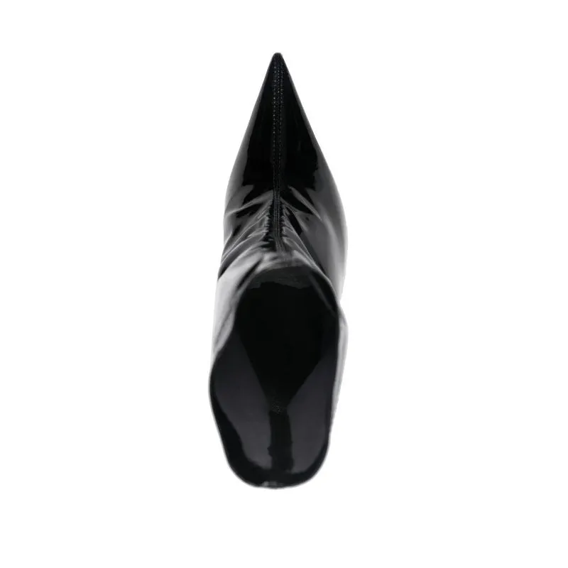 Lacquered Pointed-Toe Metallic Stiletto Short Boots