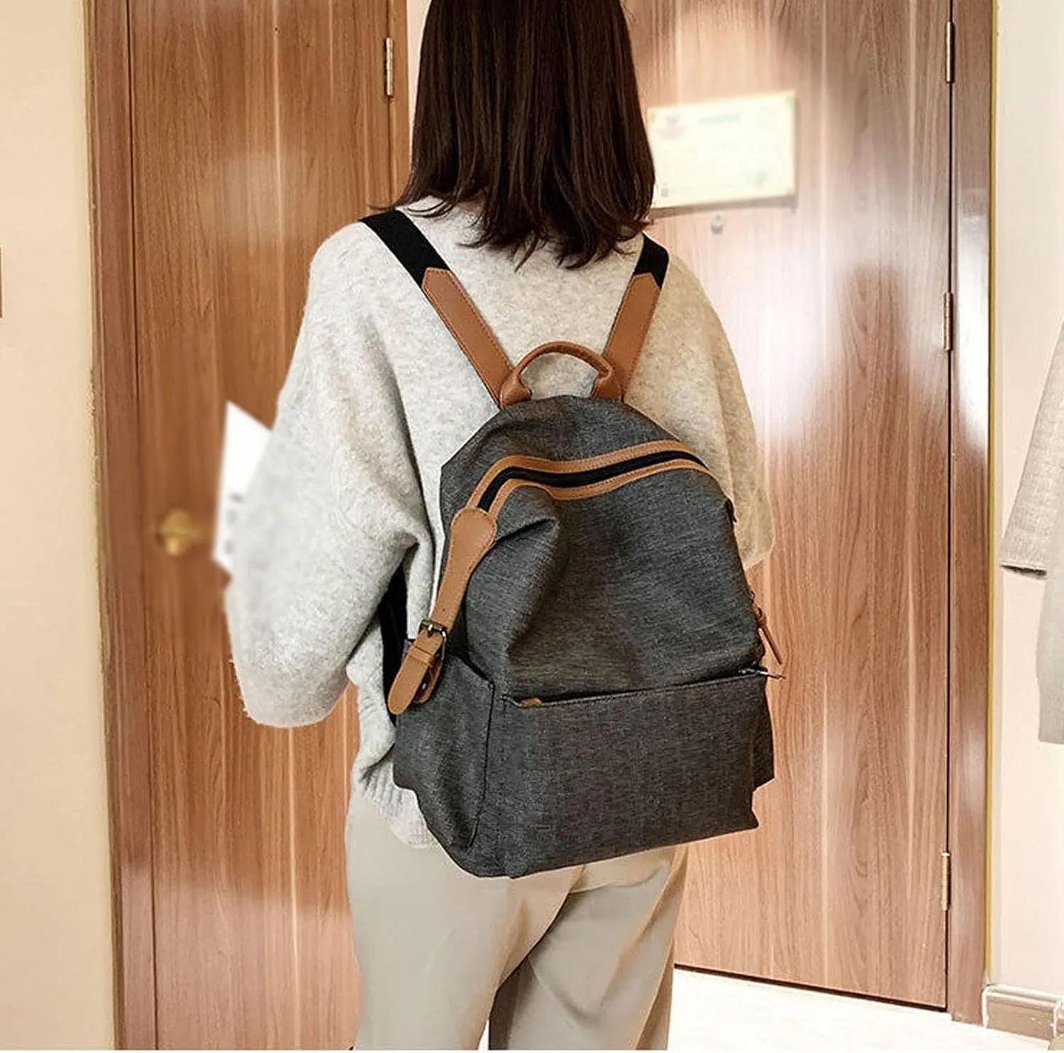 Ladies Leather Backpacks Women Bags Casual Female Business Bags Women Backpack Laptop Backpack (Black)