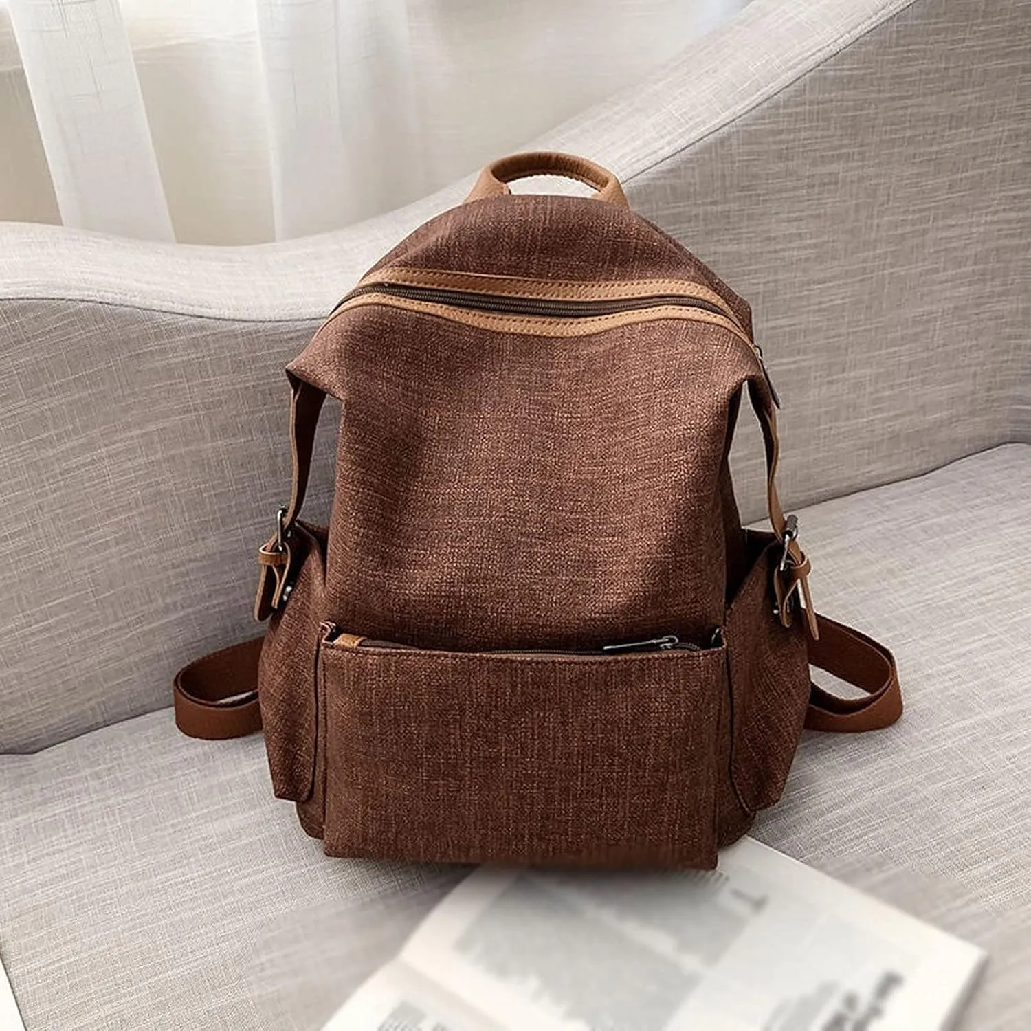 Ladies Leather Backpacks Women Bags Casual Female Business Bags Women Backpack Laptop Backpack (Brown)