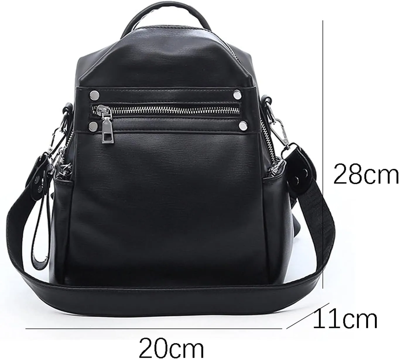 Ladies PU Leather Simple Retro Hobo Shoulder Bag Portable Women's Travel Backpacks (Black)