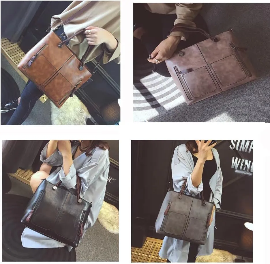 Ladies Vintage Leather Shoulder Bag, Faux Leather Work Bag, Spacious PU Tote Bag, Perfect for Everyday Essentials