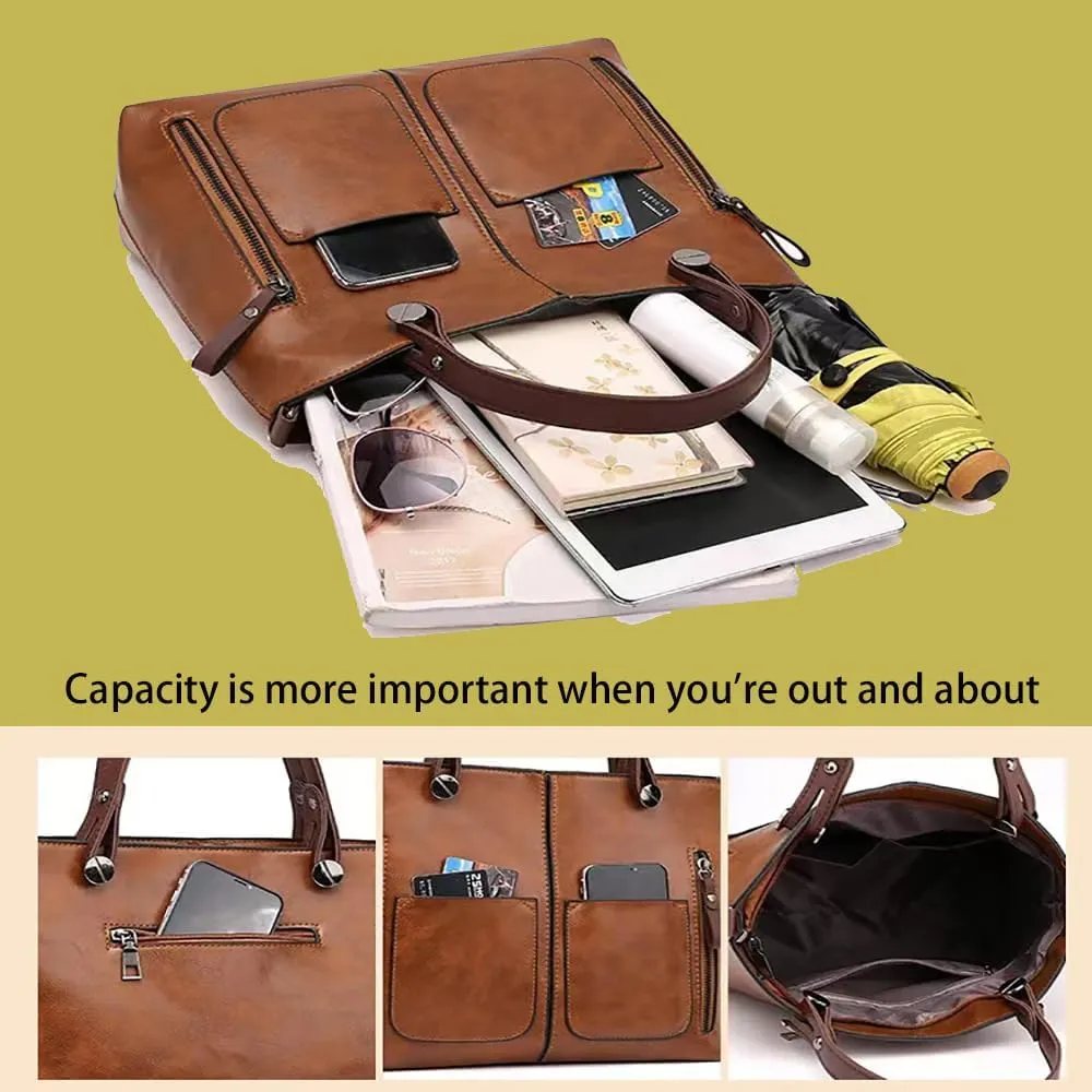 Ladies Vintage Leather Shoulder Bag, Faux Leather Work Bag, Spacious PU Tote Bag, Perfect for Everyday Essentials