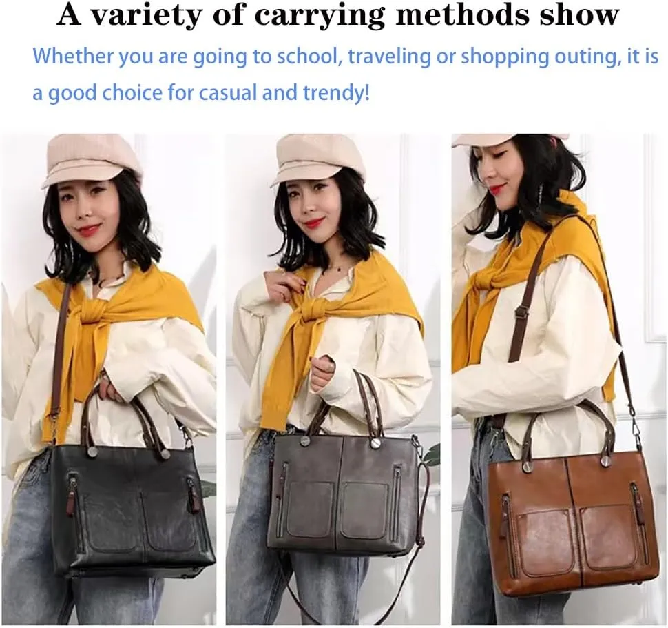Ladies Vintage Leather Shoulder Bag, Faux Leather Work Bag, Spacious PU Tote Bag, Perfect for Everyday Essentials