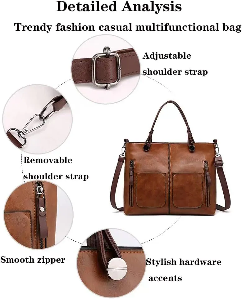 Ladies Vintage Leather Shoulder Bag, Faux Leather Work Bag, Spacious PU Tote Bag, Perfect for Everyday Essentials