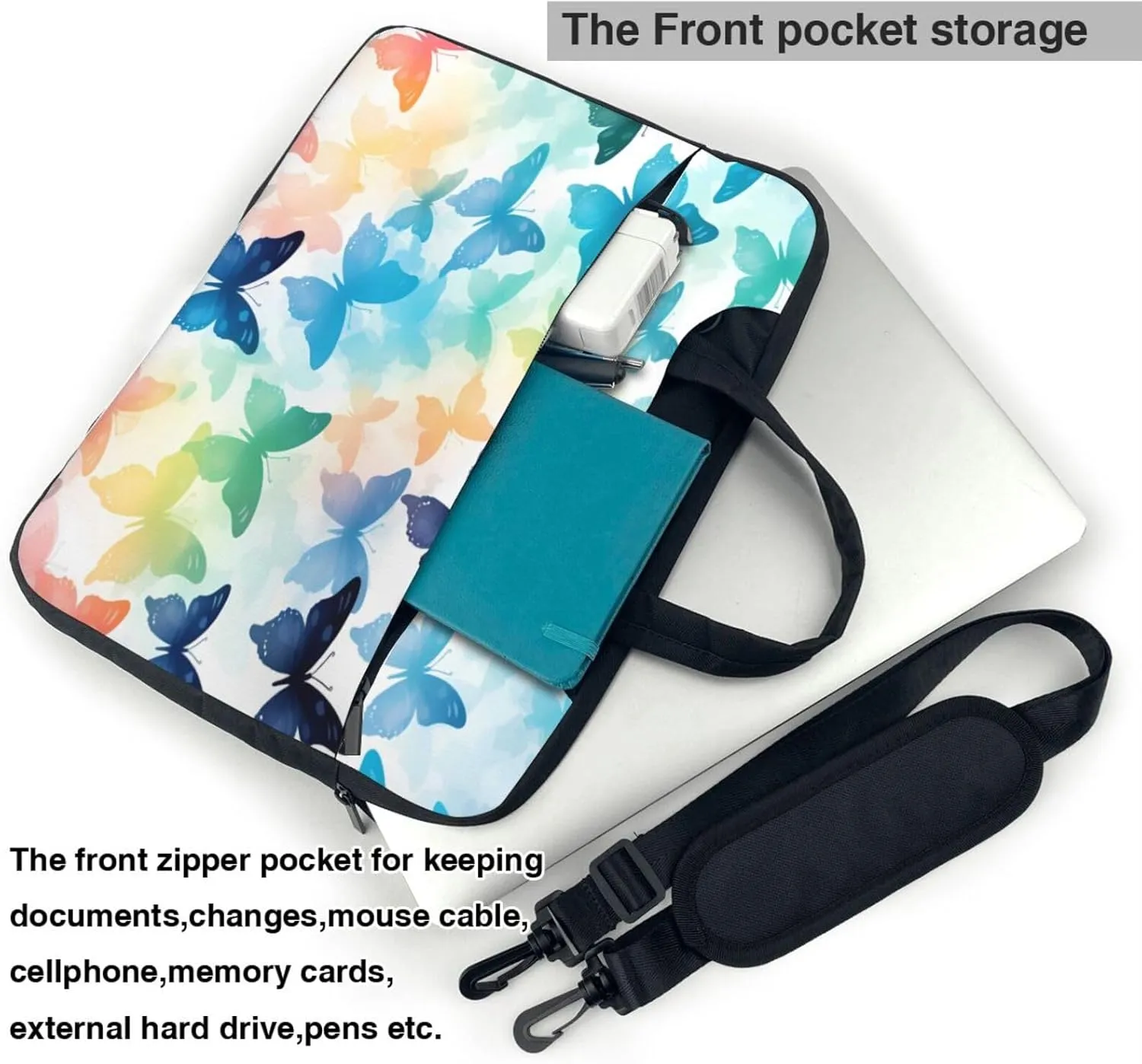 Laptop Bag Case Colorful Butterfly Pattern Computer Messenger Shoulder Bag Laptop Sleeve Briefcase