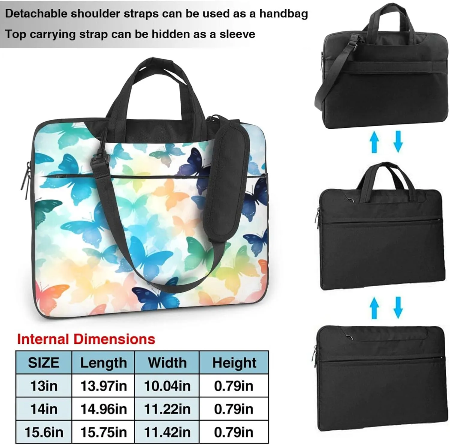 Laptop Bag Case Colorful Butterfly Pattern Computer Messenger Shoulder Bag Laptop Sleeve Briefcase