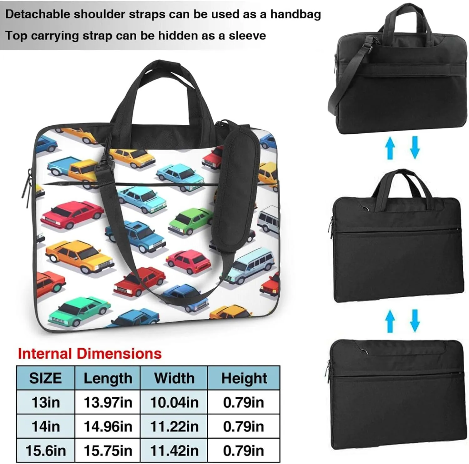 Laptop Bag Case Colorful Cars Pattern Computer Messenger Shoulder Bag Laptop Sleeve Briefcase
