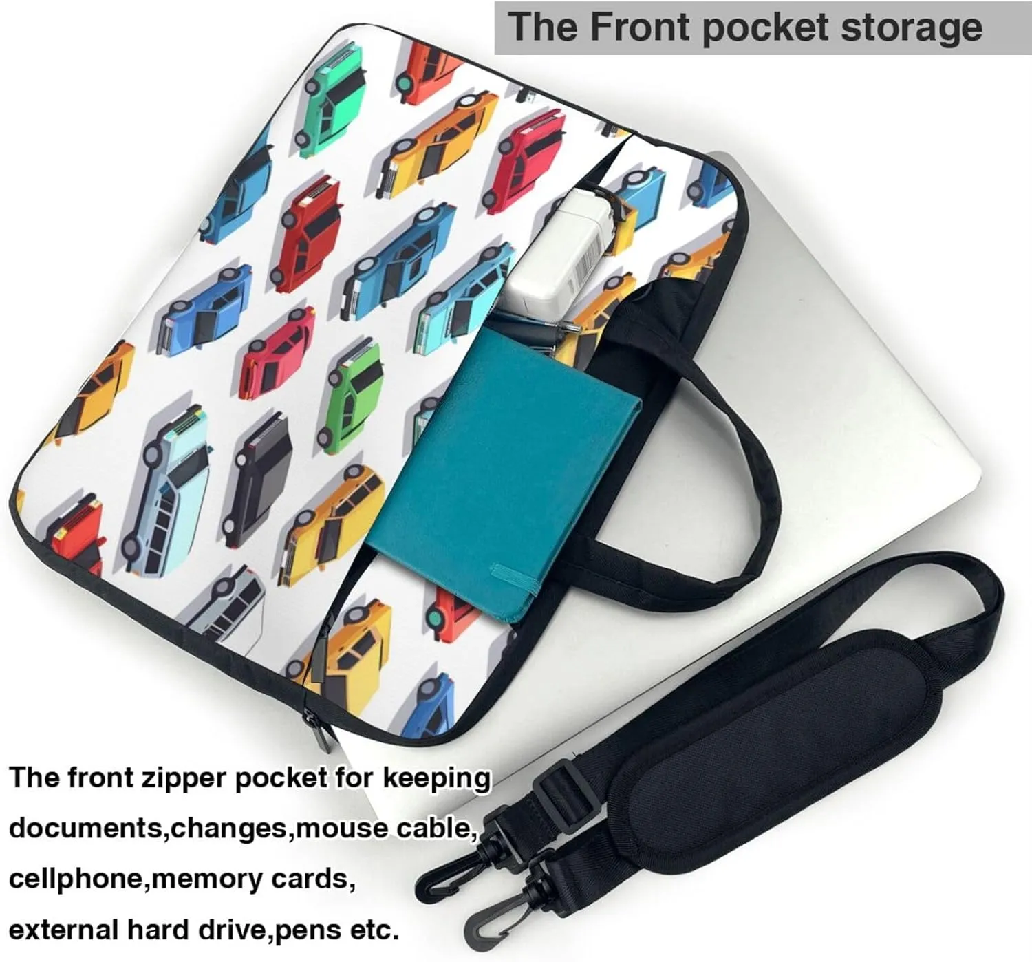 Laptop Bag Case Colorful Cars Pattern Computer Messenger Shoulder Bag Laptop Sleeve Briefcase