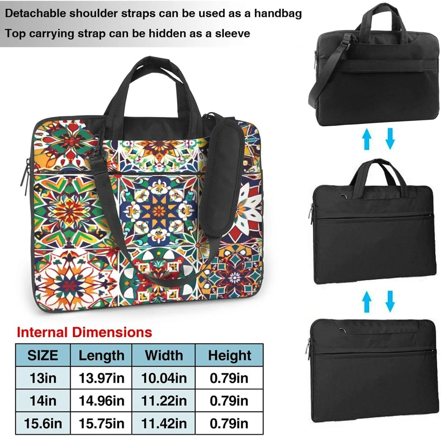 Laptop Bag Case Colorful Mandala Flower Pattern Computer Messenger Shoulder Bag Laptop Sleeve Briefcase