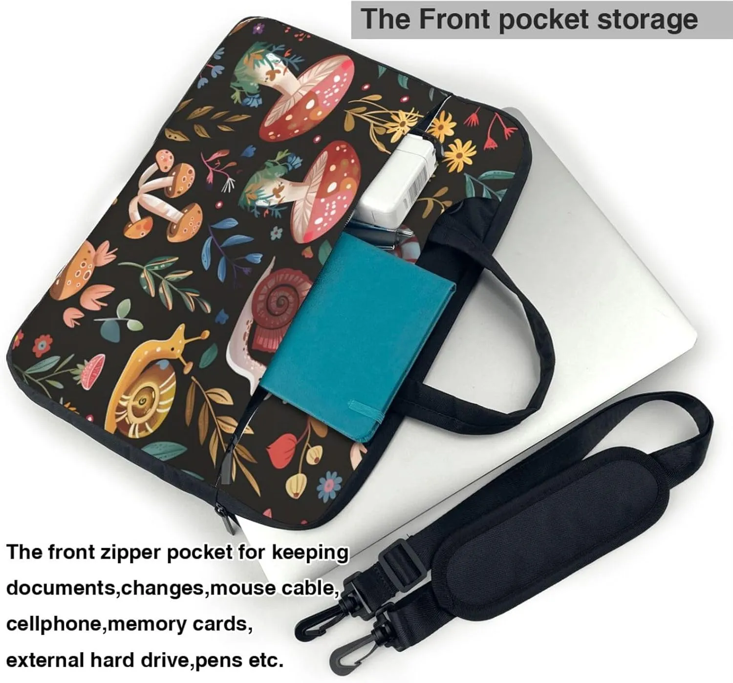 Laptop Bag Case Colorful Snails Mushroom Computer Messenger Shoulder Bag Laptop Sleeve Briefcase