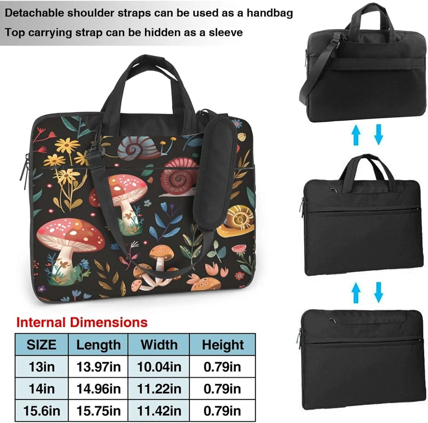 Laptop Bag Case Colorful Snails Mushroom Computer Messenger Shoulder Bag Laptop Sleeve Briefcase