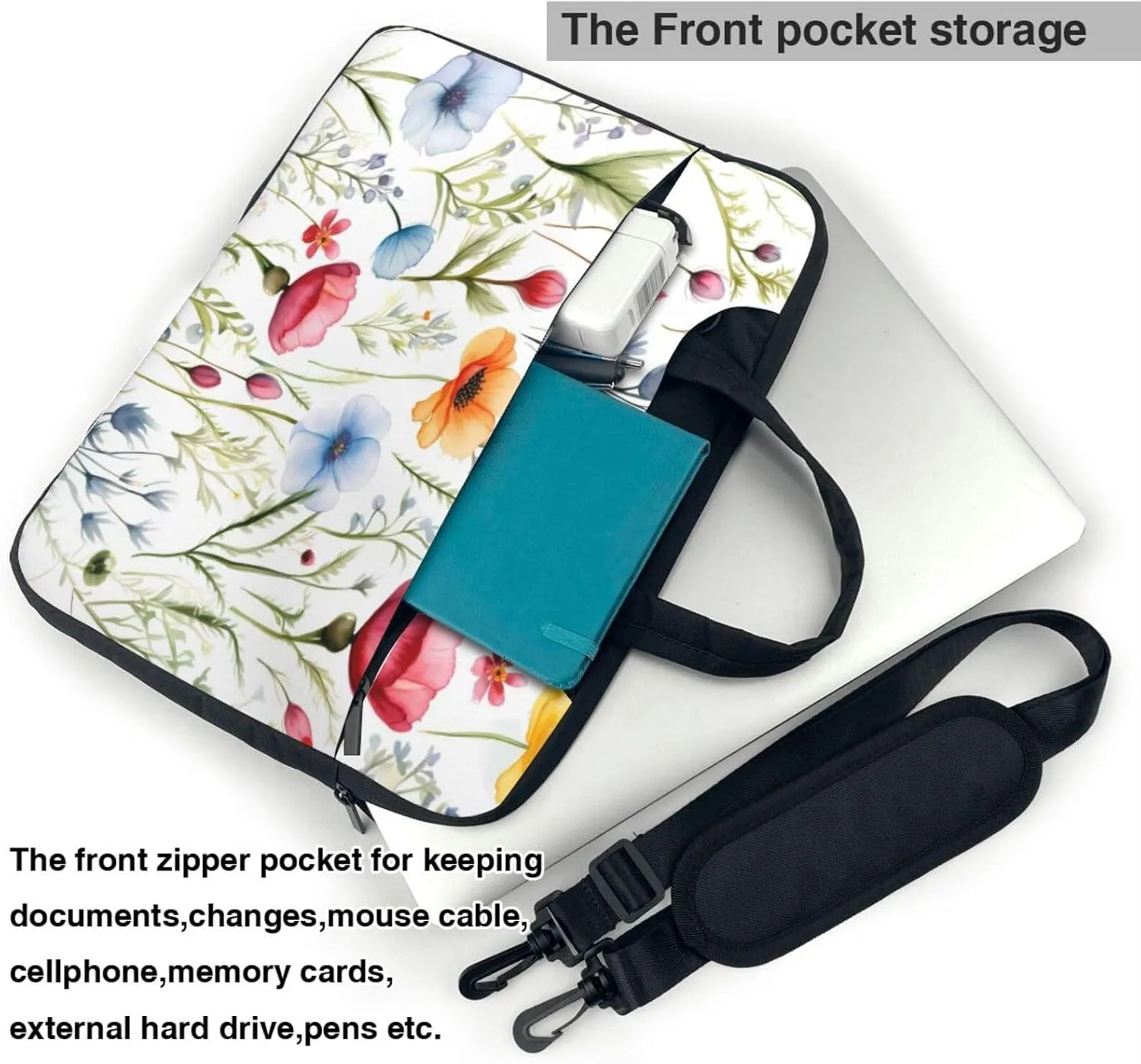 Laptop Bag Case Colorful Wildflower Floral Computer Messenger Shoulder Bag Laptop Sleeve Briefcase