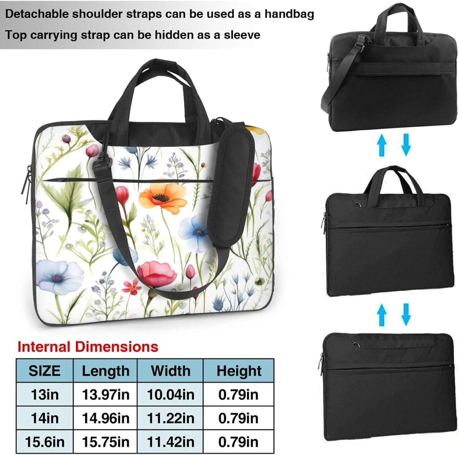 Laptop Bag Case Colorful Wildflower Floral Computer Messenger Shoulder Bag Laptop Sleeve Briefcase