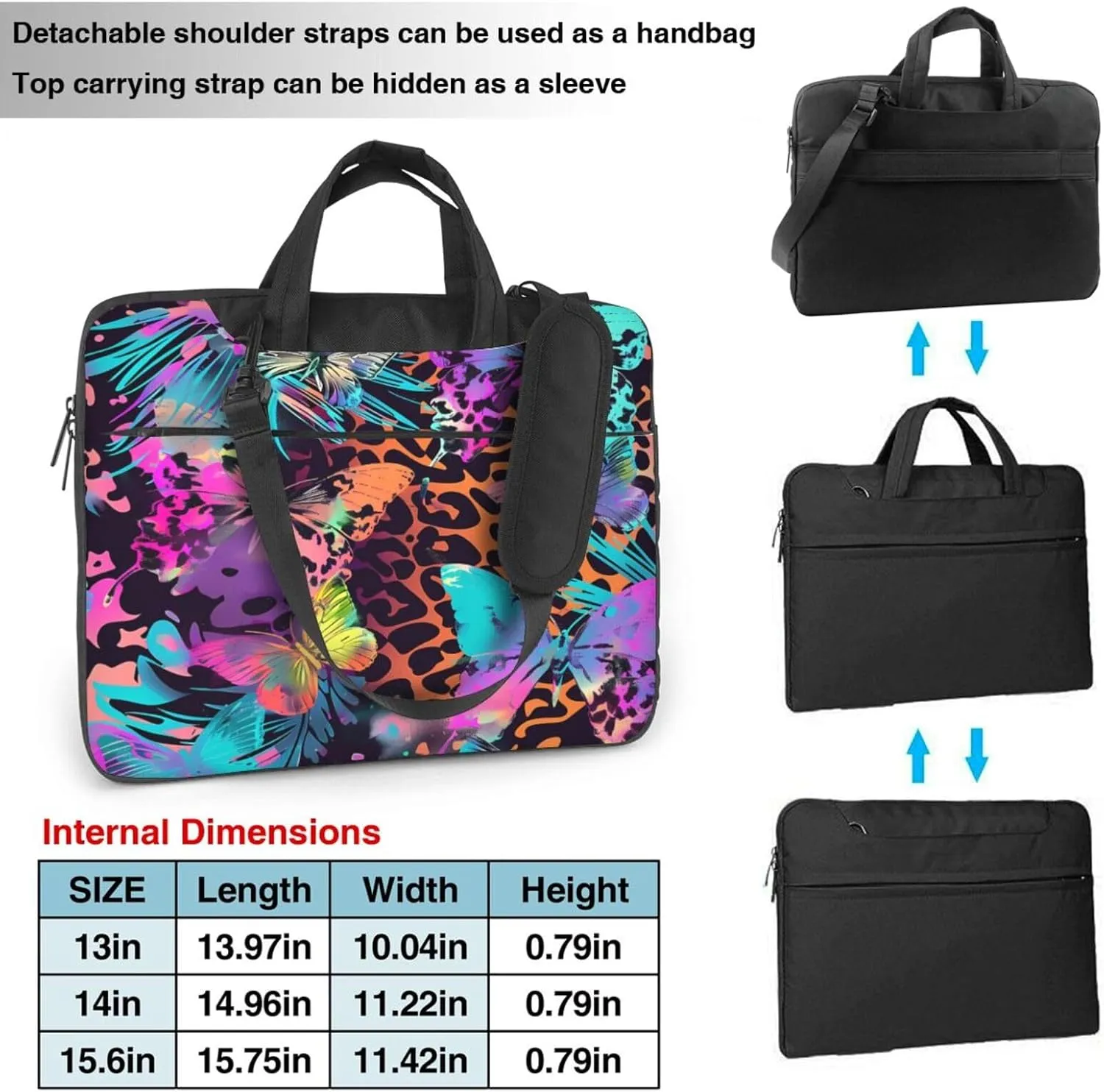 Laptop Bag Case Neon Colorful Butterfly Leopard Computer Messenger Shoulder Bag Laptop Sleeve Briefcase