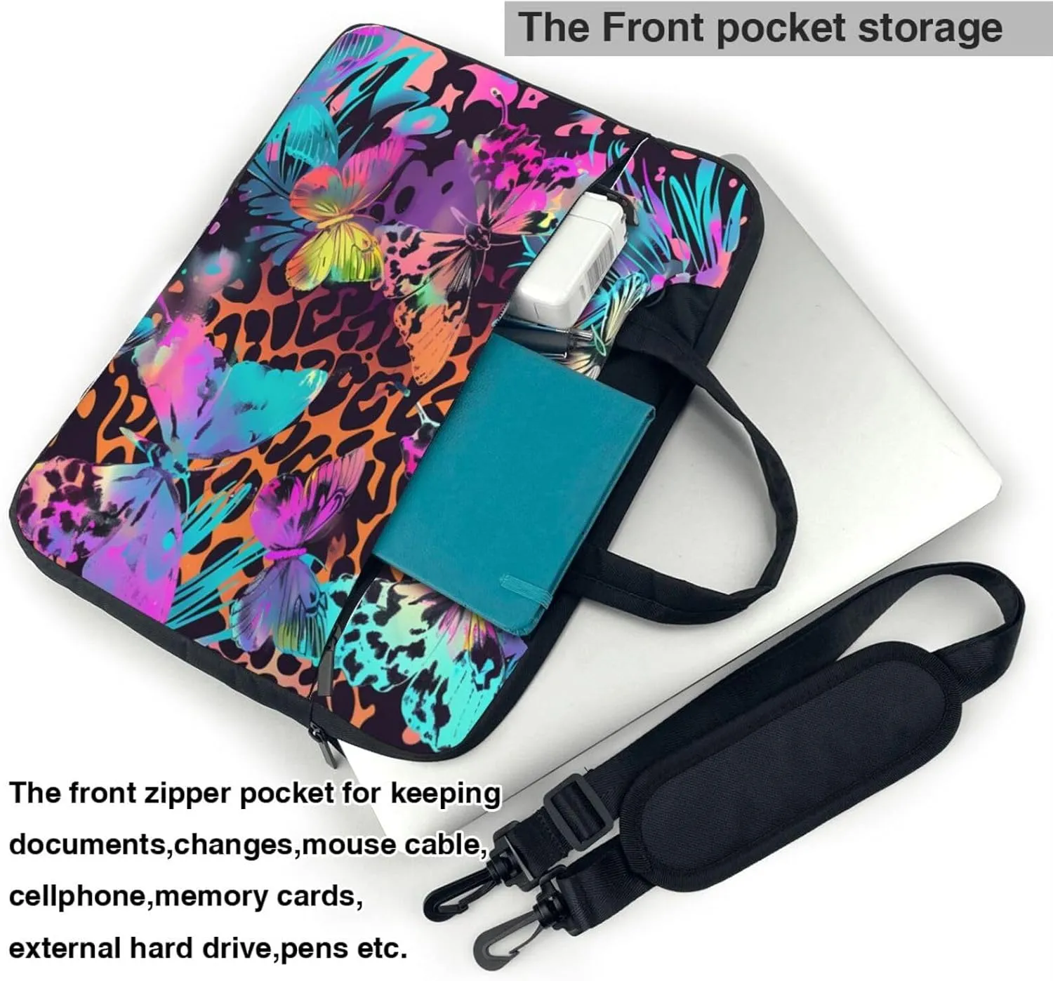 Laptop Bag Case Neon Colorful Butterfly Leopard Computer Messenger Shoulder Bag Laptop Sleeve Briefcase