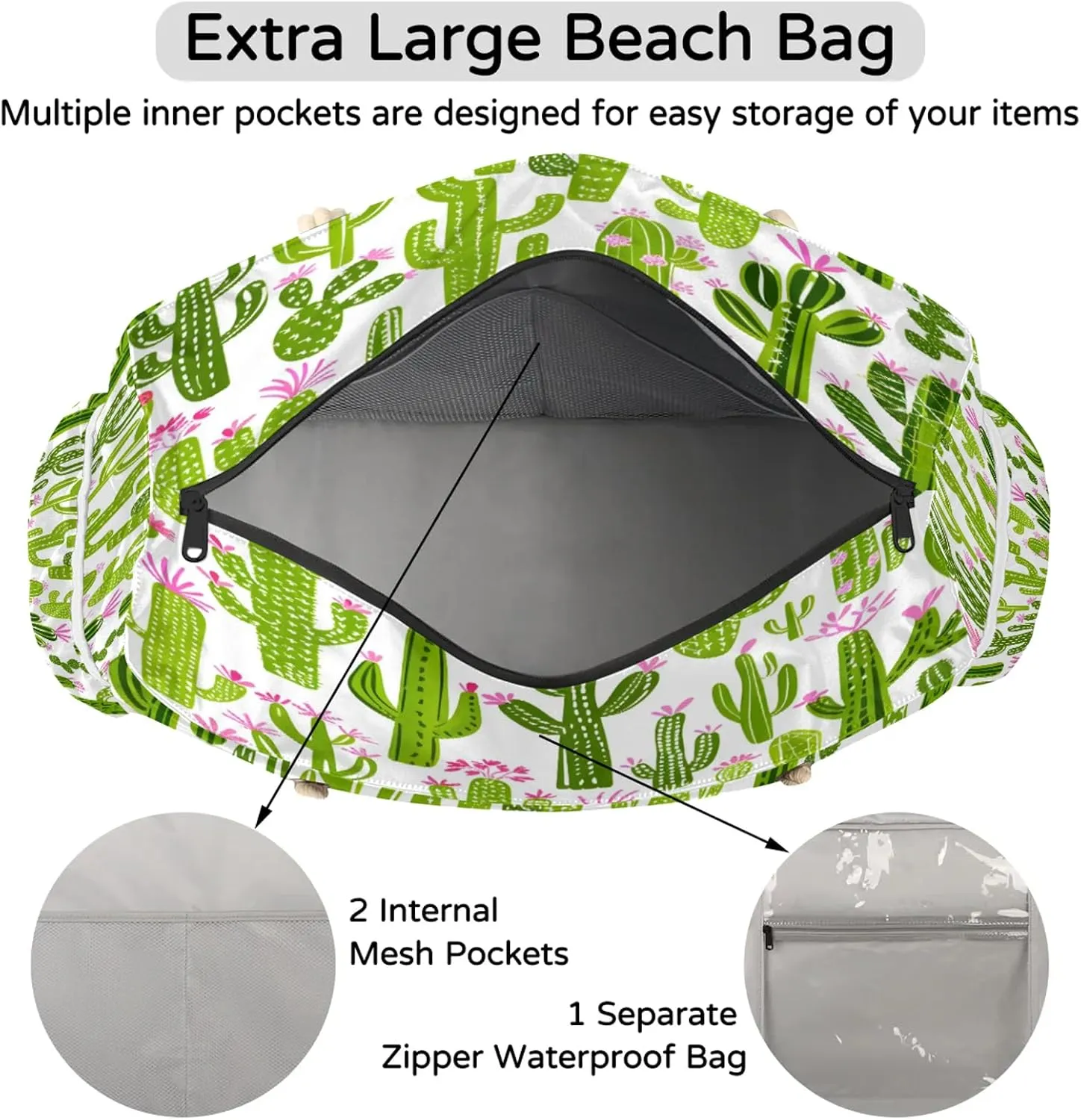 Large Beach Bags for Women with Zipper Beach Tote Bag Waterproof Sandproof Gym Swim Pool Grocery Travel Bag