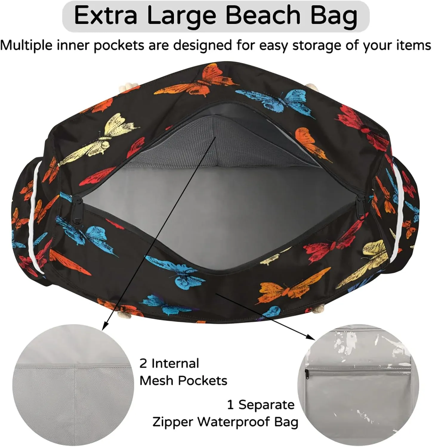 Large Beach Bags for Women with Zipper Beach Tote Bag Waterproof Sandproof Gym Swim Pool Grocery Travel Bag