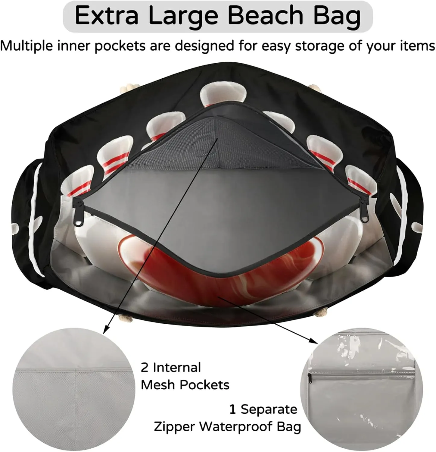 Large Beach Bags for Women with Zipper Beach Tote Bag Waterproof Sandproof Gym Swim Pool Grocery Travel Bag