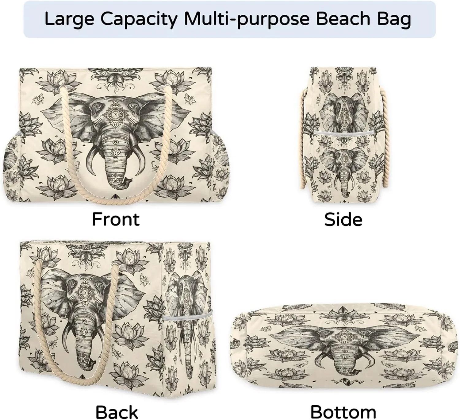 Large Beach Bags for Women with Zipper Beach Tote Bag Waterproof Sandproof Gym Swim Pool Grocery Travel Bag
