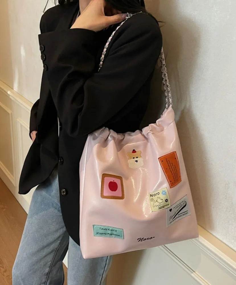 Large Hobo Bags for Women Trendy Cute Tote Bag Aesthetic Designer Purses for Women PU Leather Shoulder Bag with Chain