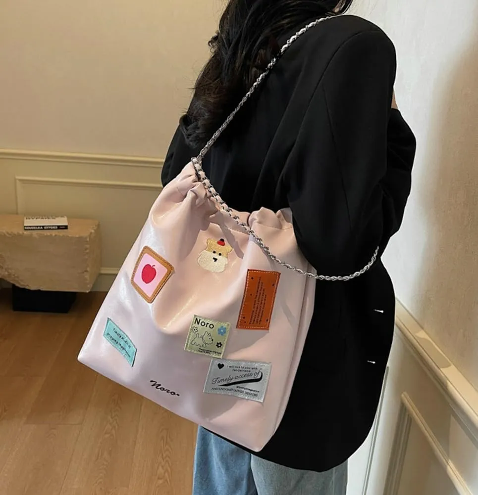 Large Hobo Bags for Women Trendy Cute Tote Bag Aesthetic Designer Purses for Women PU Leather Shoulder Bag with Chain