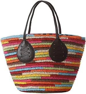 Large Straw Bag Rainbow Multicolor Shoulder Bags Women's Stripe Handbags Totes Big, Multicolor Multicolor, One Color, One Size