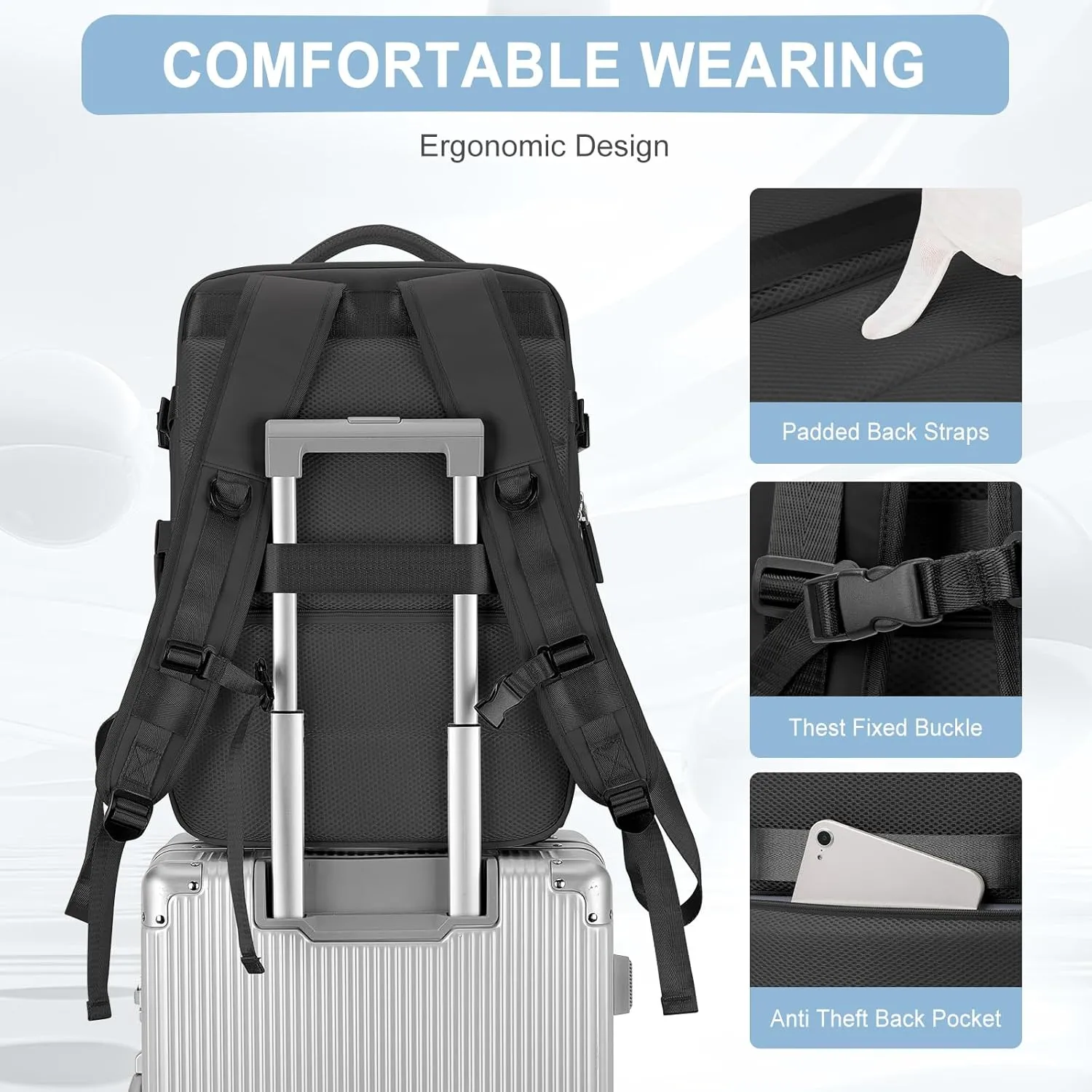 Large Travel Backpack for Women Men, Waterproof Carry on Backpack for Flight Approved, Mochila de Viaje Personal Item Luggage Backpacks with Shoce Compartment, Bulto de Viaje Tiktok Backpacks