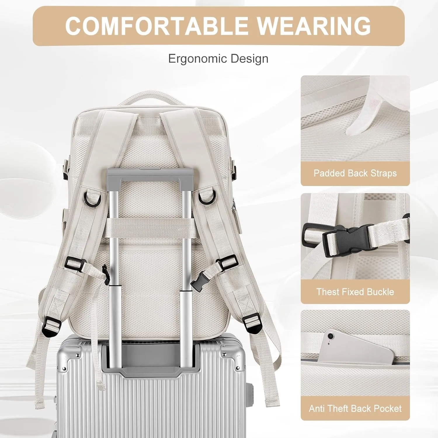 Large Travel Backpack for Women Men, Waterproof Carry on Backpack for Flight Approved, Mochila de Viaje Personal Item Luggage Backpacks with Shoce Compartment, Bulto de Viaje Tiktok Backpacks