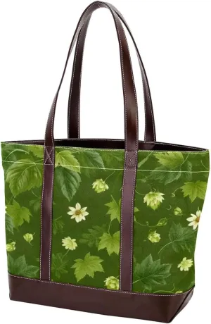 Leaf-424 Tote Bags Durable Leather Canvas Purses and Handbags for Women Top Handle Shoulder Satchel Hobo Bags