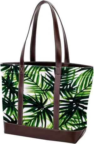 Leaf-427 Tote Bags Durable Leather Canvas Purses and Handbags for Women Top Handle Shoulder Satchel Hobo Bags