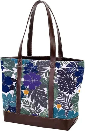 Leaf Art-823 Tote Bags Durable Leather Canvas Purses and Handbags for Women Top Handle Shoulder Satchel Hobo Bags