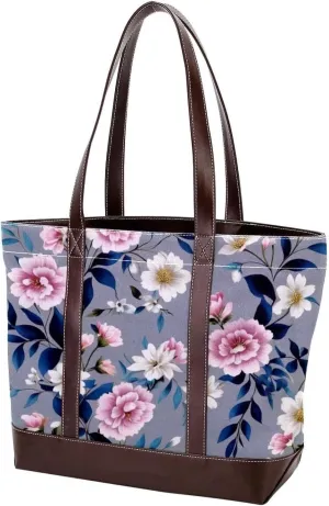 Leaf Art-868 Tote Bags Durable Leather Canvas Purses and Handbags for Women Top Handle Shoulder Satchel Hobo Bags