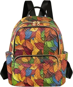 Leaf Colorful Fall Mini Backpack Purse for Women Ladies Shoulder Bags for Work Quilted Casual Bookbag Small Travel Daypack M