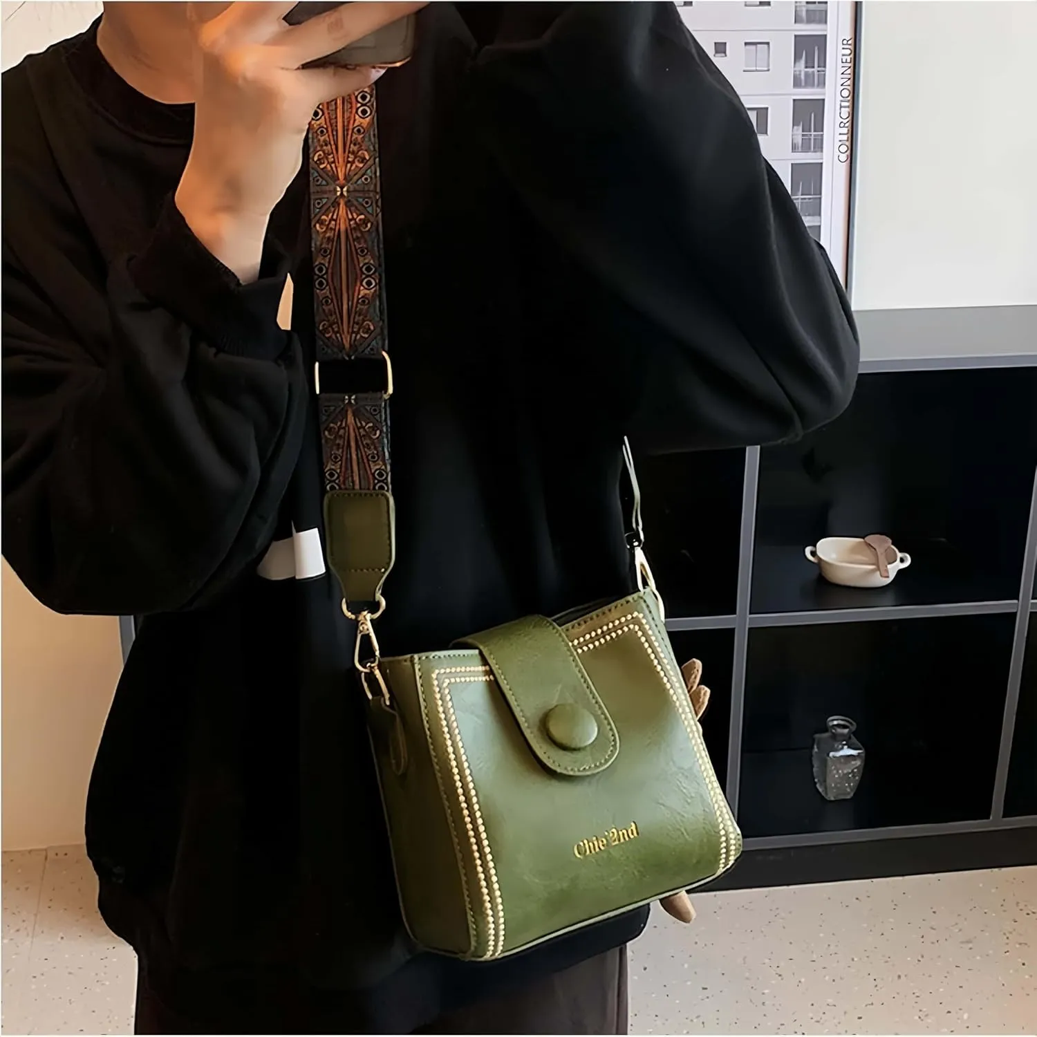 Leather Bucket Bag for Women, Vintage Small Bucket Bag - Convertible Shoulder Crossbody, Spacious Travel Tote