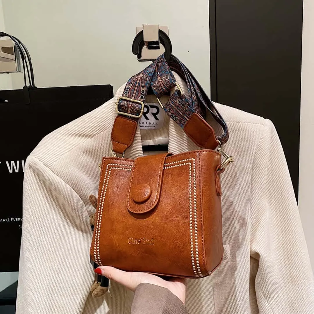 Leather Bucket Bag for Women, Vintage Small Bucket Bag - Convertible Shoulder Crossbody, Spacious Travel Tote