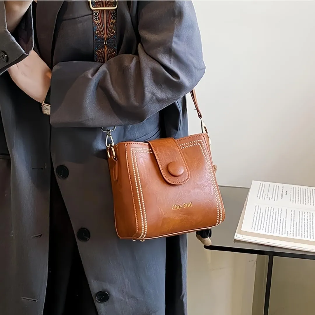 Leather Bucket Bag for Women, Vintage Small Bucket Bag - Convertible Shoulder Crossbody, Spacious Travel Tote