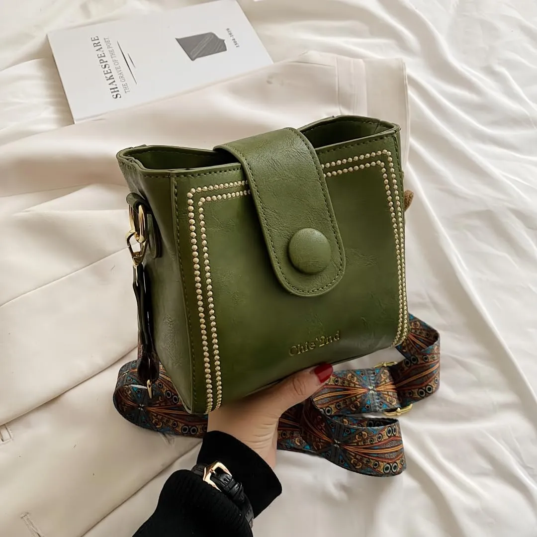 Leather Bucket Bag for Women, Vintage Small Bucket Bag - Convertible Shoulder Crossbody, Spacious Travel Tote