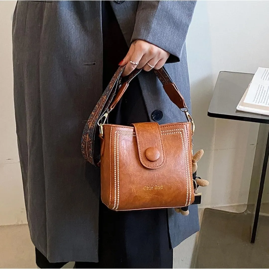 Leather Bucket Bag for Women, Vintage Small Bucket Bag - Convertible Shoulder Crossbody, Spacious Travel Tote