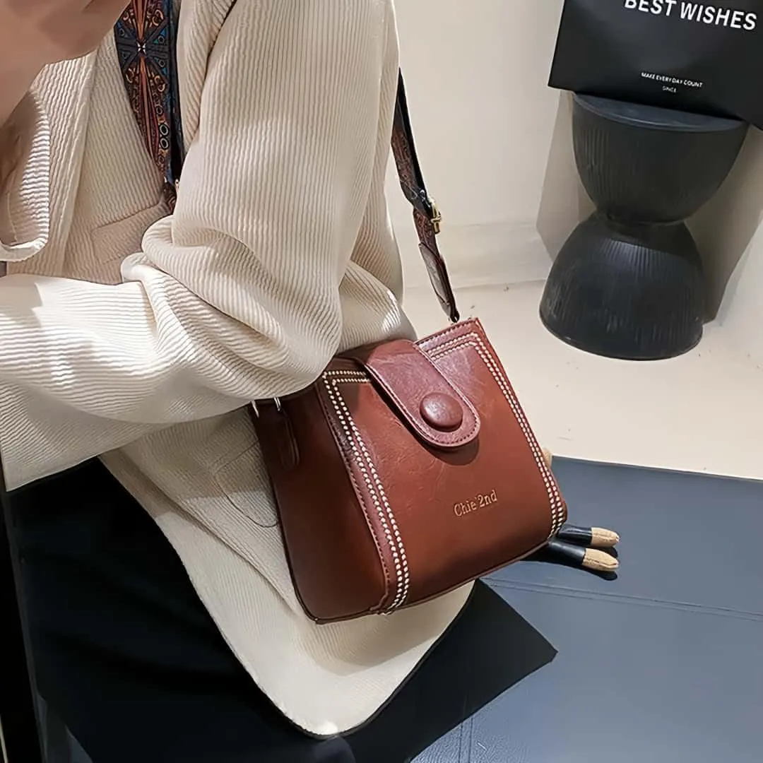 Leather Bucket Bag for Women, Vintage Small Bucket Bag - Convertible Shoulder Crossbody, Spacious Travel Tote