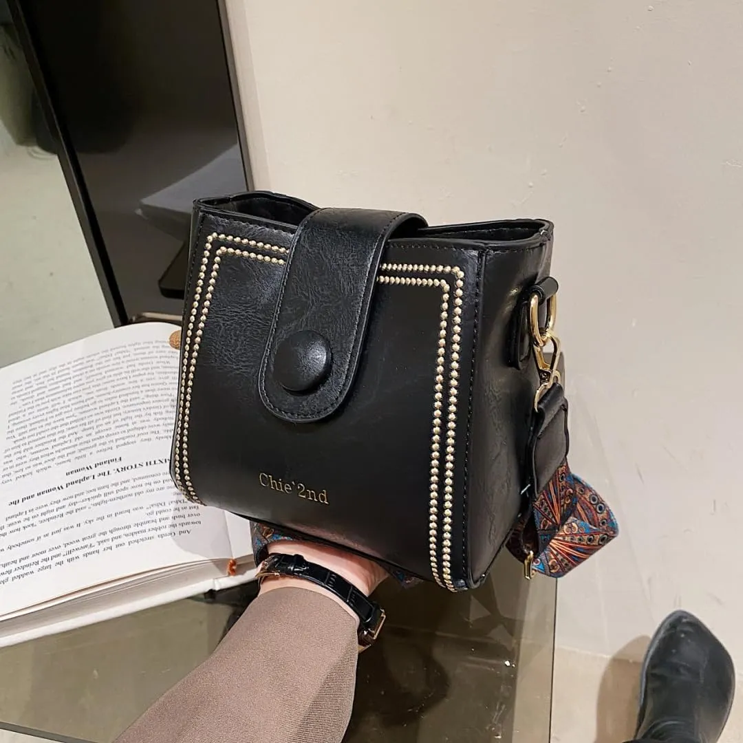 Leather Bucket Bag for Women, Vintage Small Bucket Bag - Convertible Shoulder Crossbody, Spacious Travel Tote