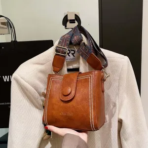 Leather Bucket Bag for Women, Vintage Small Bucket Bag - Convertible Shoulder Crossbody, Spacious Travel Tote