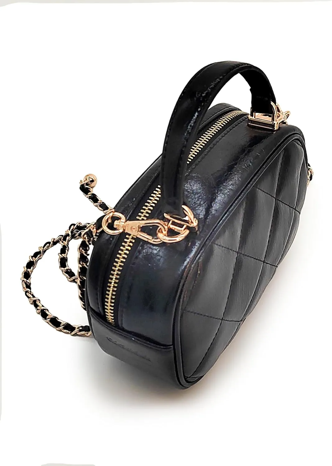 Leather Quilted Crossbody Bags for Women - Square Purse with Metal Chain Strap - Elegant Box Purse