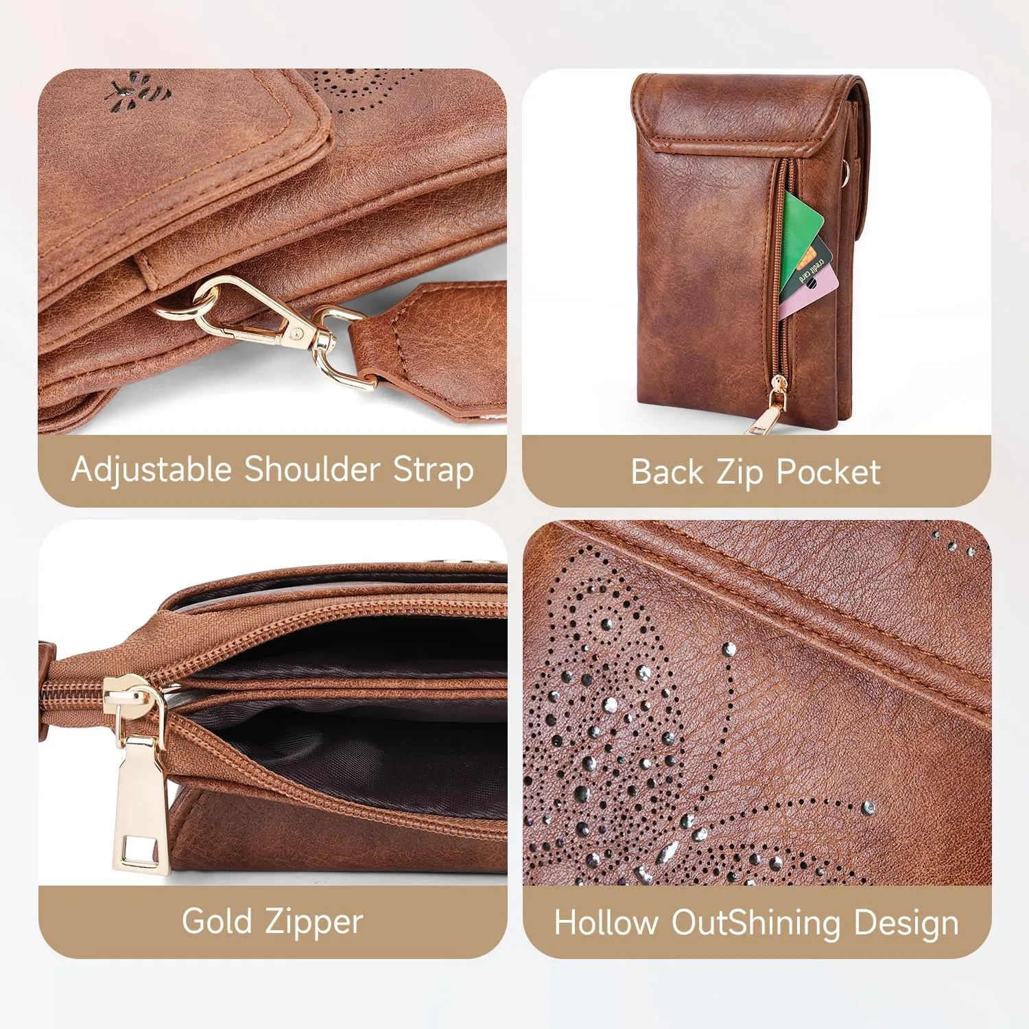 Leather Small Crossbody Bags for Women Trendy Cell Phone Bag Wallet Purses Butterfly Design